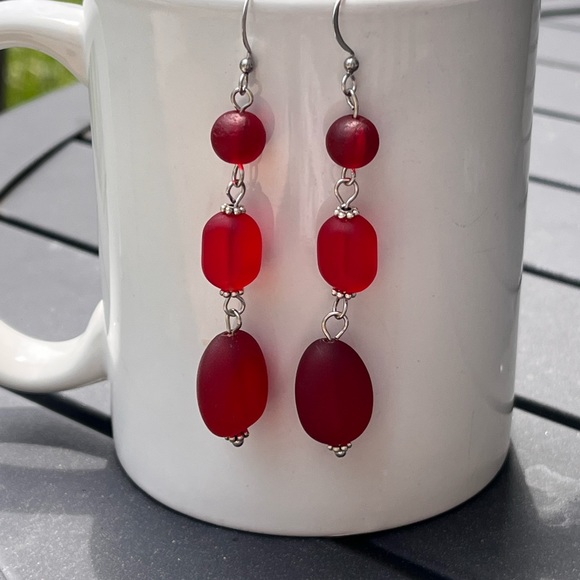 Hand crafted Sea glass earrings red - Picture 4 of 4